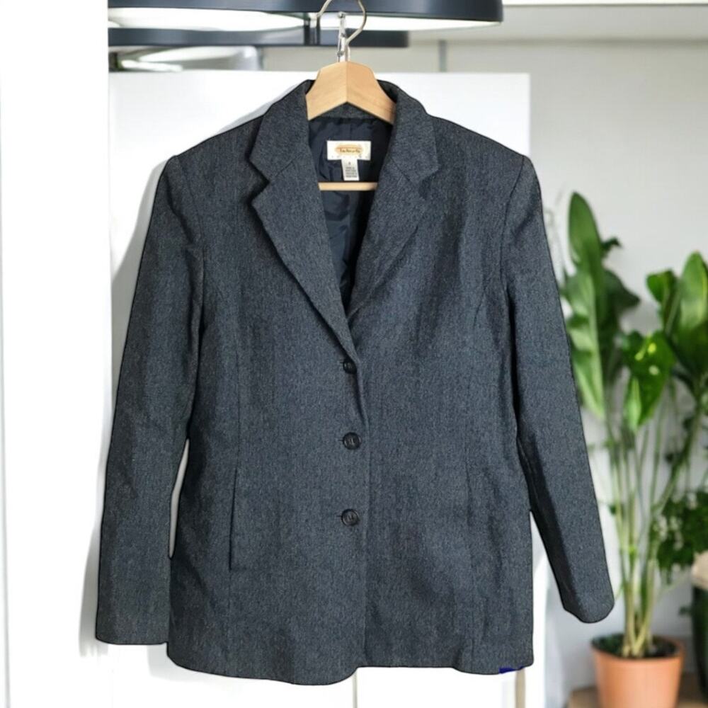 Talbots Vintage Label Women's 8 Petite 8P 100% Wool Blue 3 Button Blazer